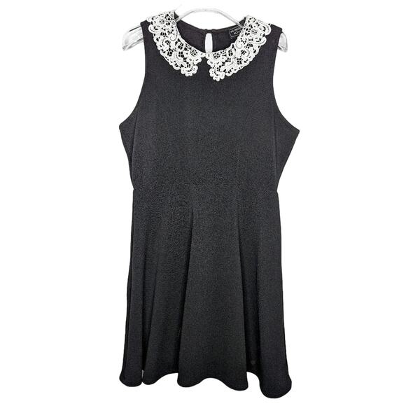 Midnight Hour Black Sleeveless Mini Dress White Lace Peter Pan Collar Size L - Picture 1 of 6